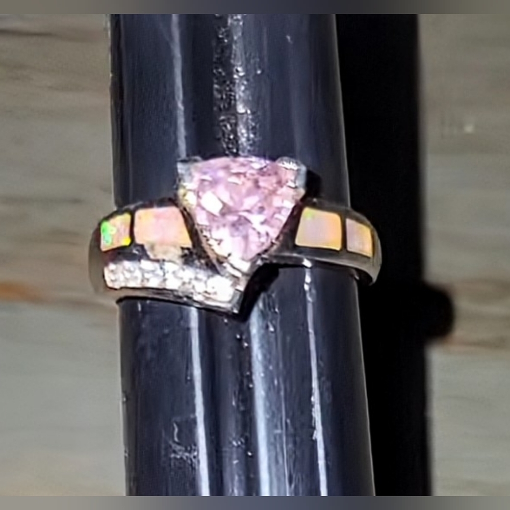 VTG Fire Opal Pink Ice Sterling Silver Ring